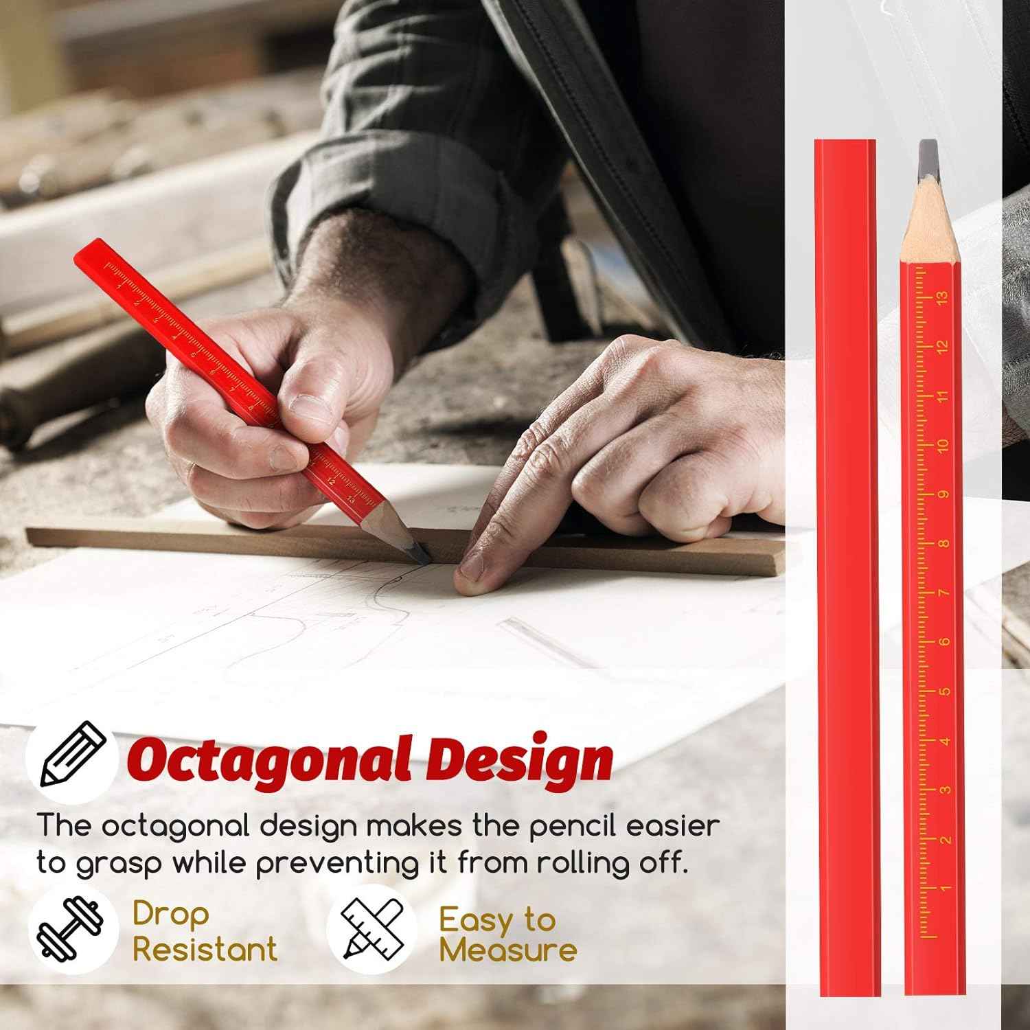 100 Pieces Octagonal Red Hard Black Carpenter Construction Pencils - TTpen