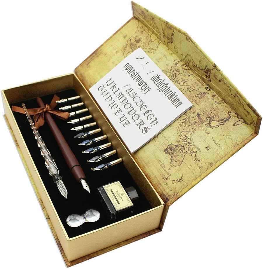 15-Piece Calligraphy Pen Set -Glass Wooden Pen - 11 Nibs & 1 Ink - TTpen