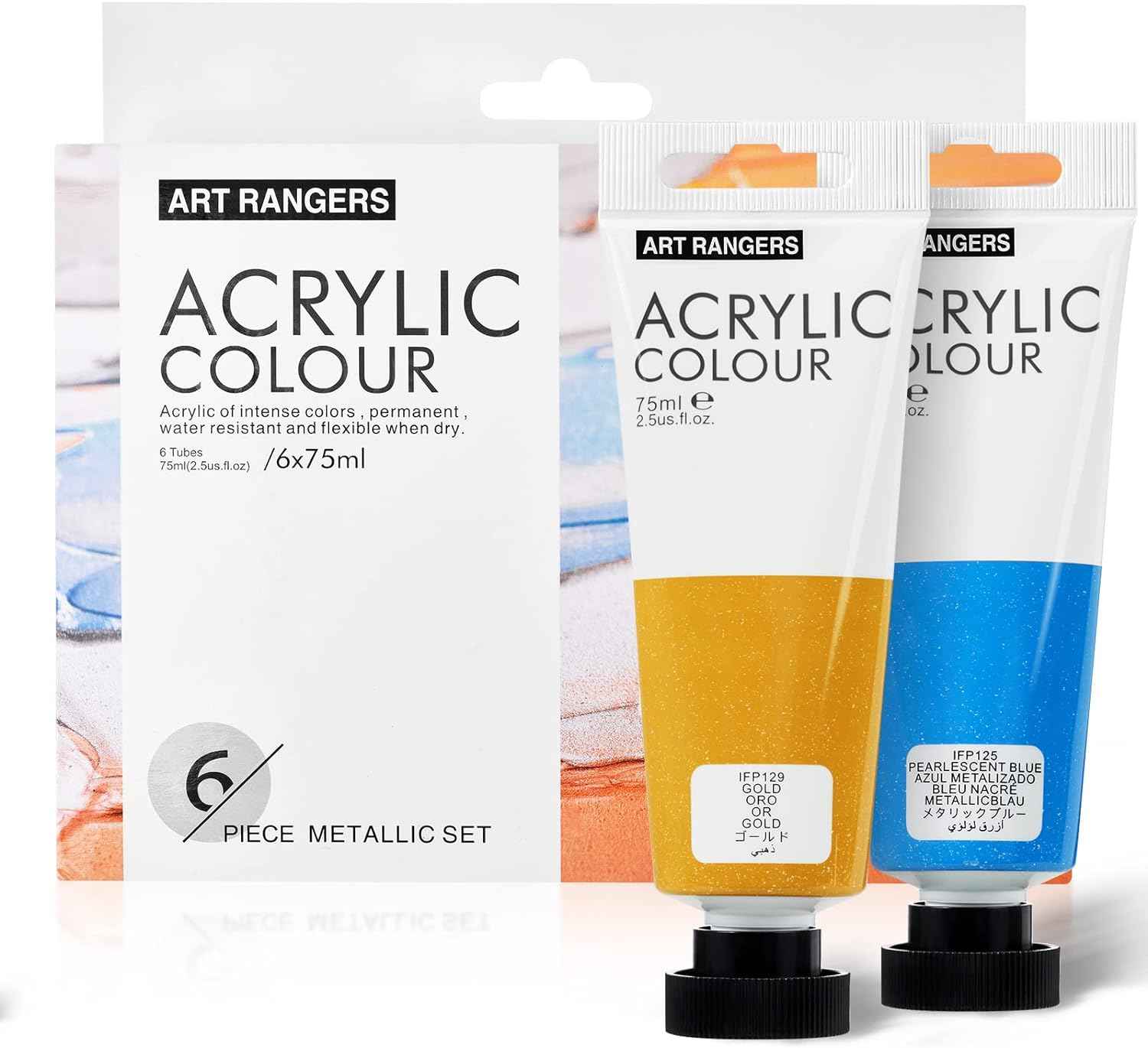 6 Acrylic Paint Art Supplies Set,75 ml Tubes,Metallic Color - TTpen