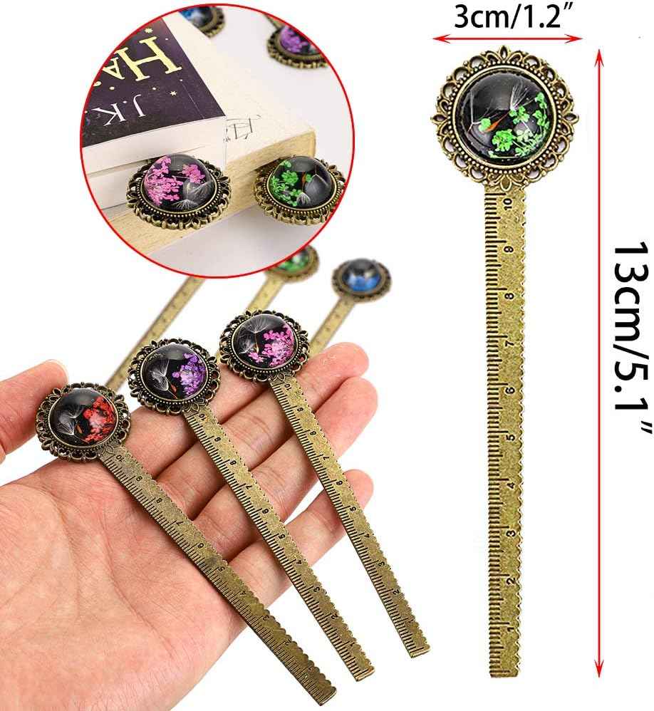 6PCS Retro Metal Bookmark Ruler Bronze Book Mark with Dried Flower - TTpen