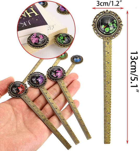6PCS Retro Metal Bookmark Ruler Bronze Book Mark with Dried Flower - TTpen