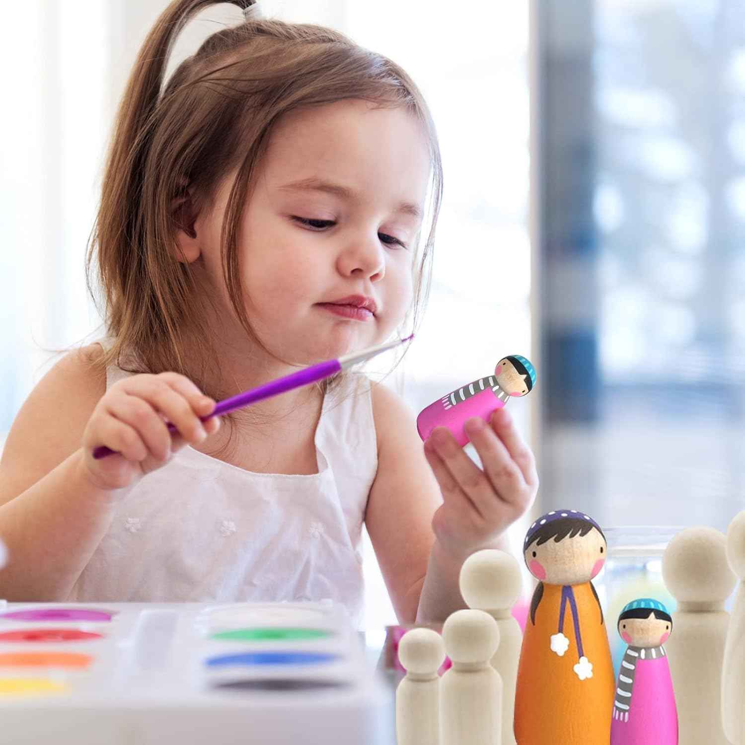 50 Pack Unfinished Wooden Peg Dolls for Kids DIY Art Craft Painting - TTpen