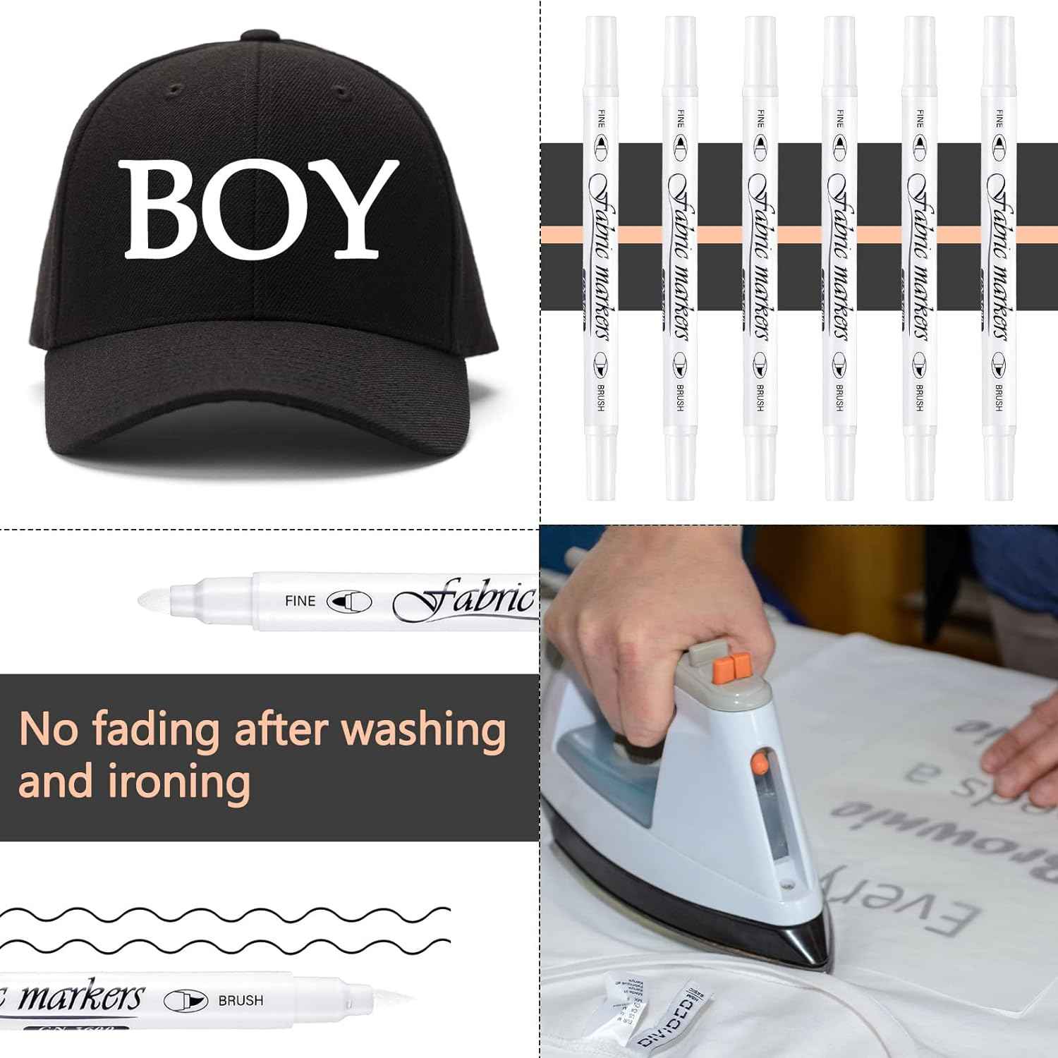 Guangna 6Pcs Fabric Markers Double Ended White Black Color - TTpen