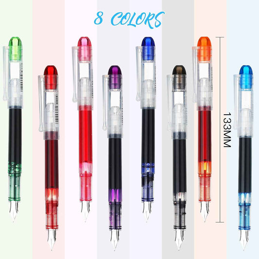 16 Pieces Colored Ink Disposable Fountain Pens Extra Fine Point Nib - TTpen
