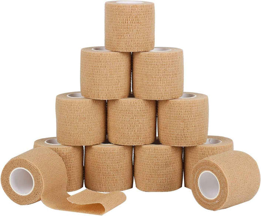 12 Pack Self Adherent Cohesive Wrap Bandages 2 Inch X 5 Yard,Skin Colour - TTpen