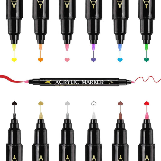 Guangna 12 Colors Dual Brush Tip Acrylic Paint Markers - TTpen