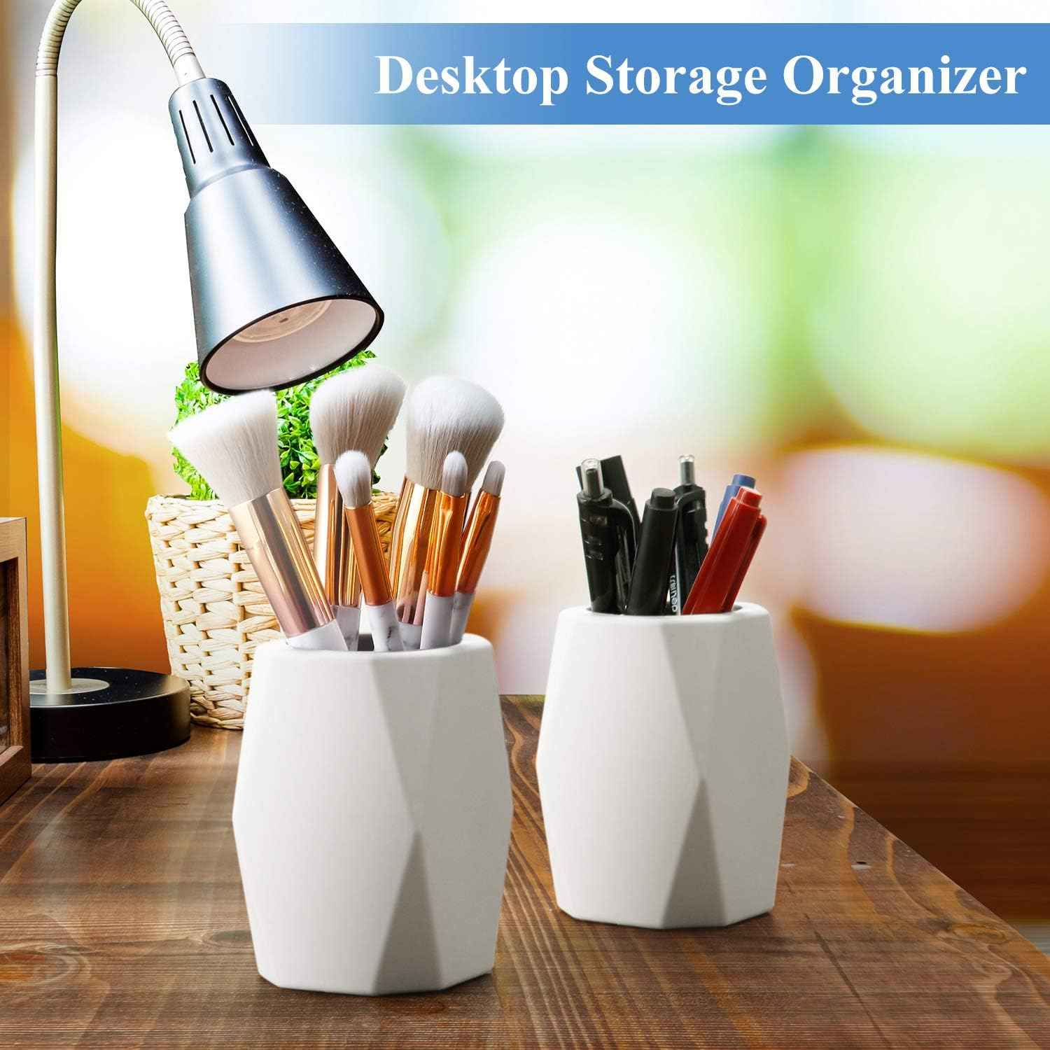 2 Pieces Silicone Pencil Holder for Desk,Geometric Makeup Brush Holder - TTpen