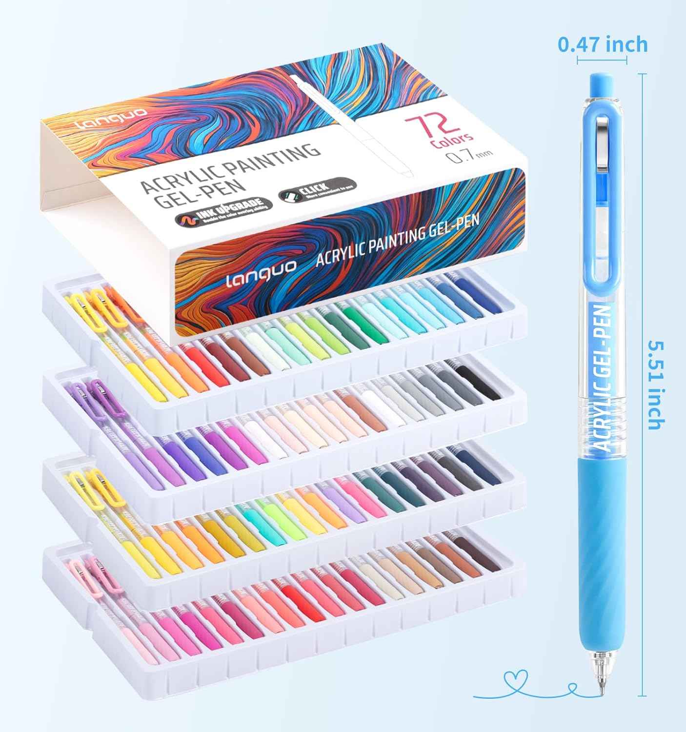 Languo 54 Colors Retractable Gel Pens 0.7mm for Coloring Drawing
