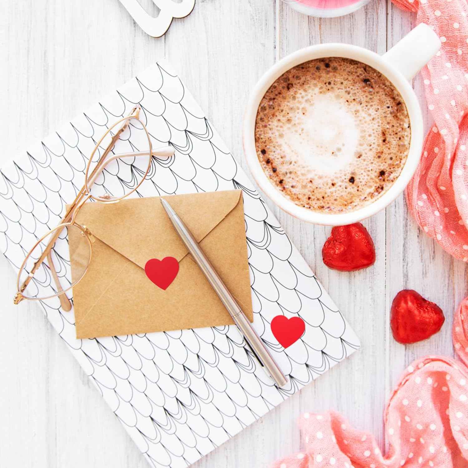 500Pcs Red Heart Stickers 1 inch - TTpen