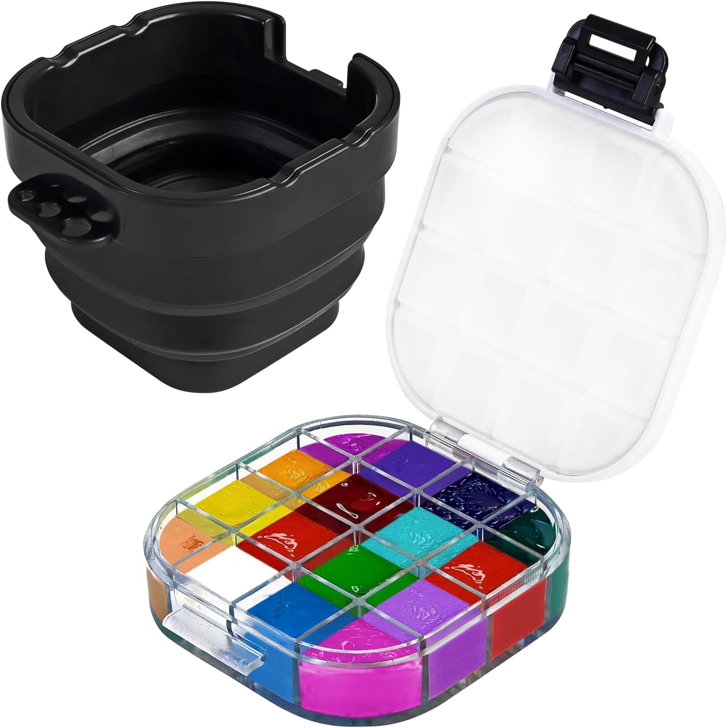 16 Well Airtight Paint Saver Storage Palette Box with Lid Black