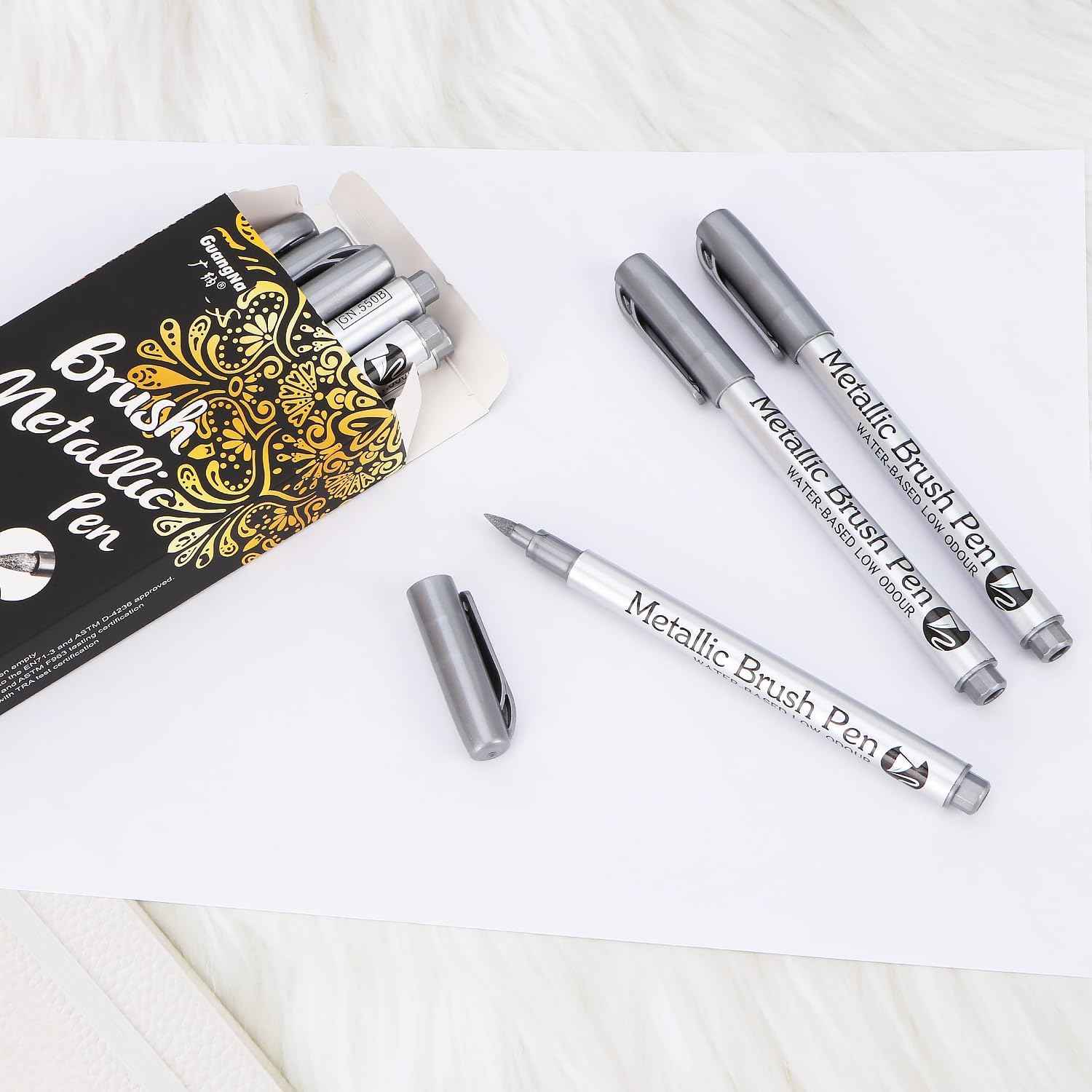 12pcs Metallic Brush Craftwork Marker Pens Silver - TTpen