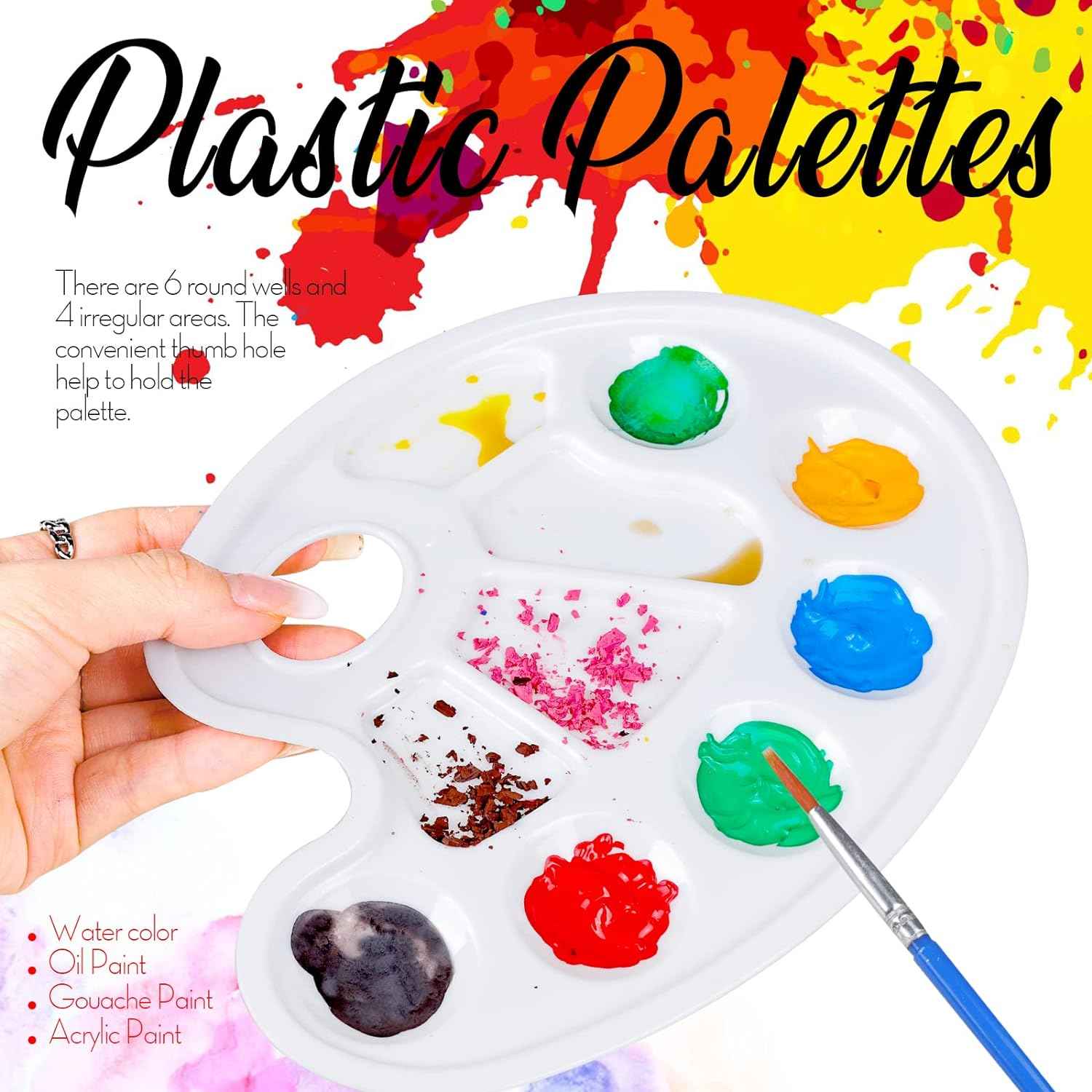 20Pcs Oval Paint Tray Palettes Plastic with Thumb Hole - TTpen