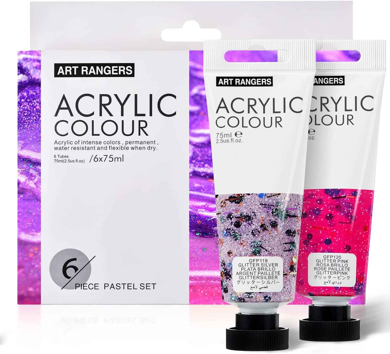 6 Acrylic Paint Art Supplies Set,75 ml Tubes,Flash Color - TTpen