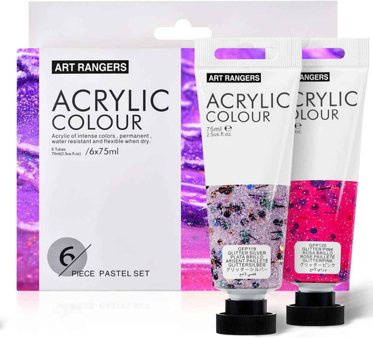 6 Acrylic Paint Art Supplies Set,75 ml Tubes,Flash Color - TTpen