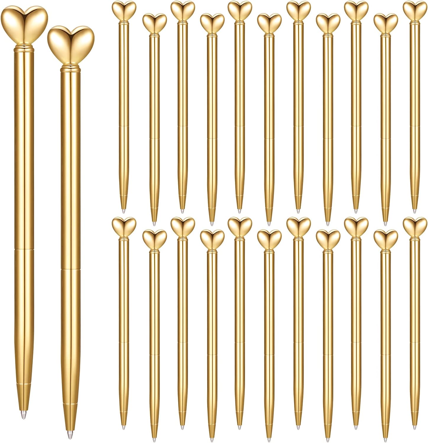 24Pcs Heart Shaped Retractable Metal Ballpoint Pens Gold