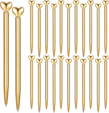 24Pcs Heart Shaped Retractable Metal Ballpoint Pens Gold