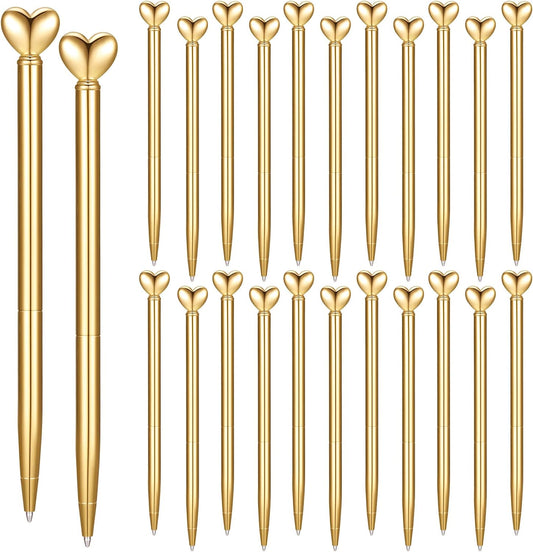 24Pcs Heart Shaped Retractable Metal Ballpoint Pens Gold