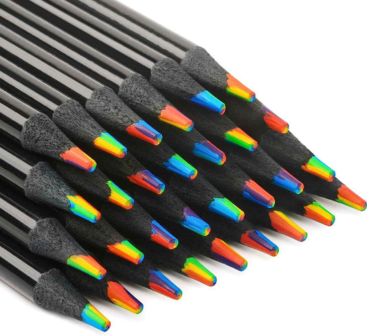 12PCS Black Wooden 7IN1 Rainbow Colored Art Drawing Pencils - TTpen