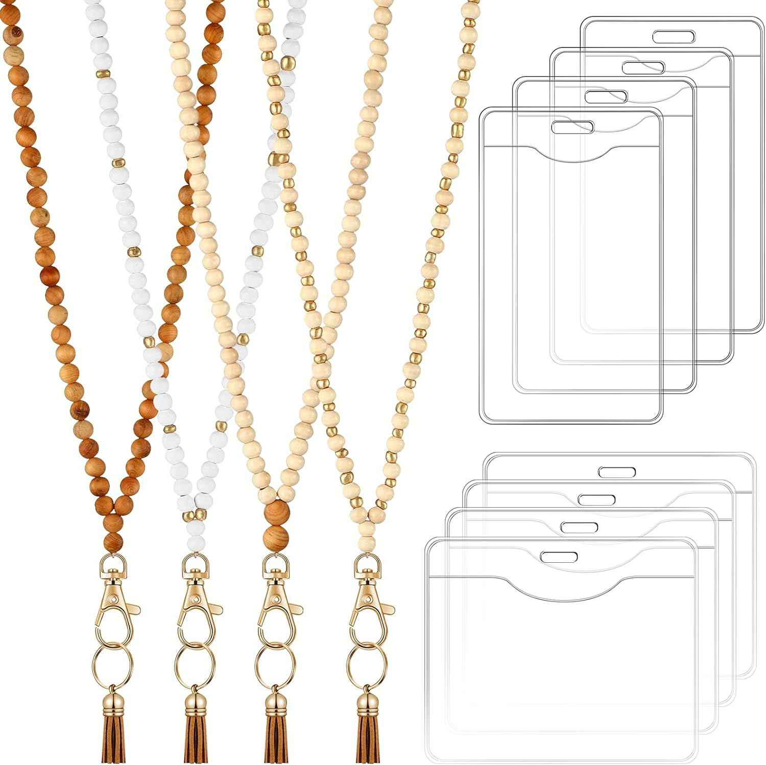 12 Pieces Wood Beaded Lanyards and Card Holder Set - TTpen