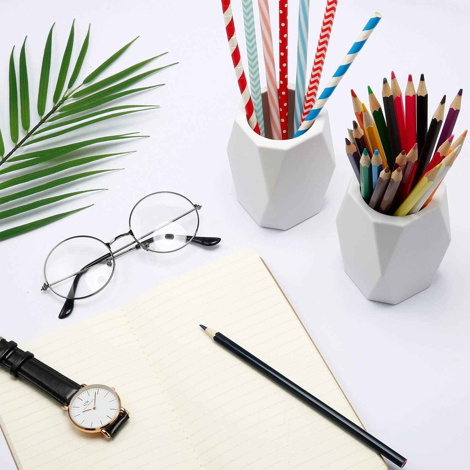 2 Pieces Silicone Pencil Holder for Desk,Geometric Makeup Brush Holder - TTpen