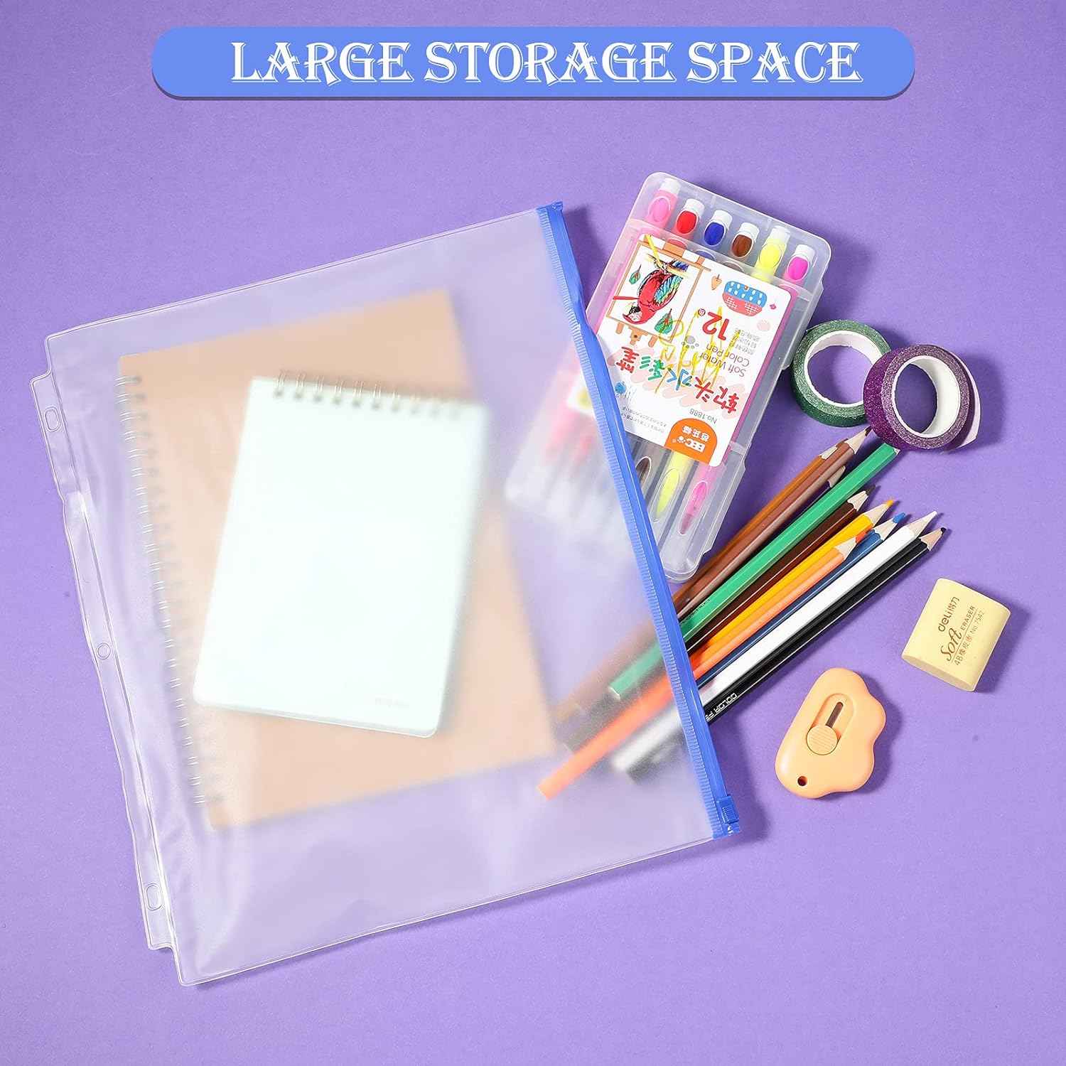30 Pack A4 Binder Pockets 3 Holes Binder Pouches with Zipper (5 Color) - TTpen