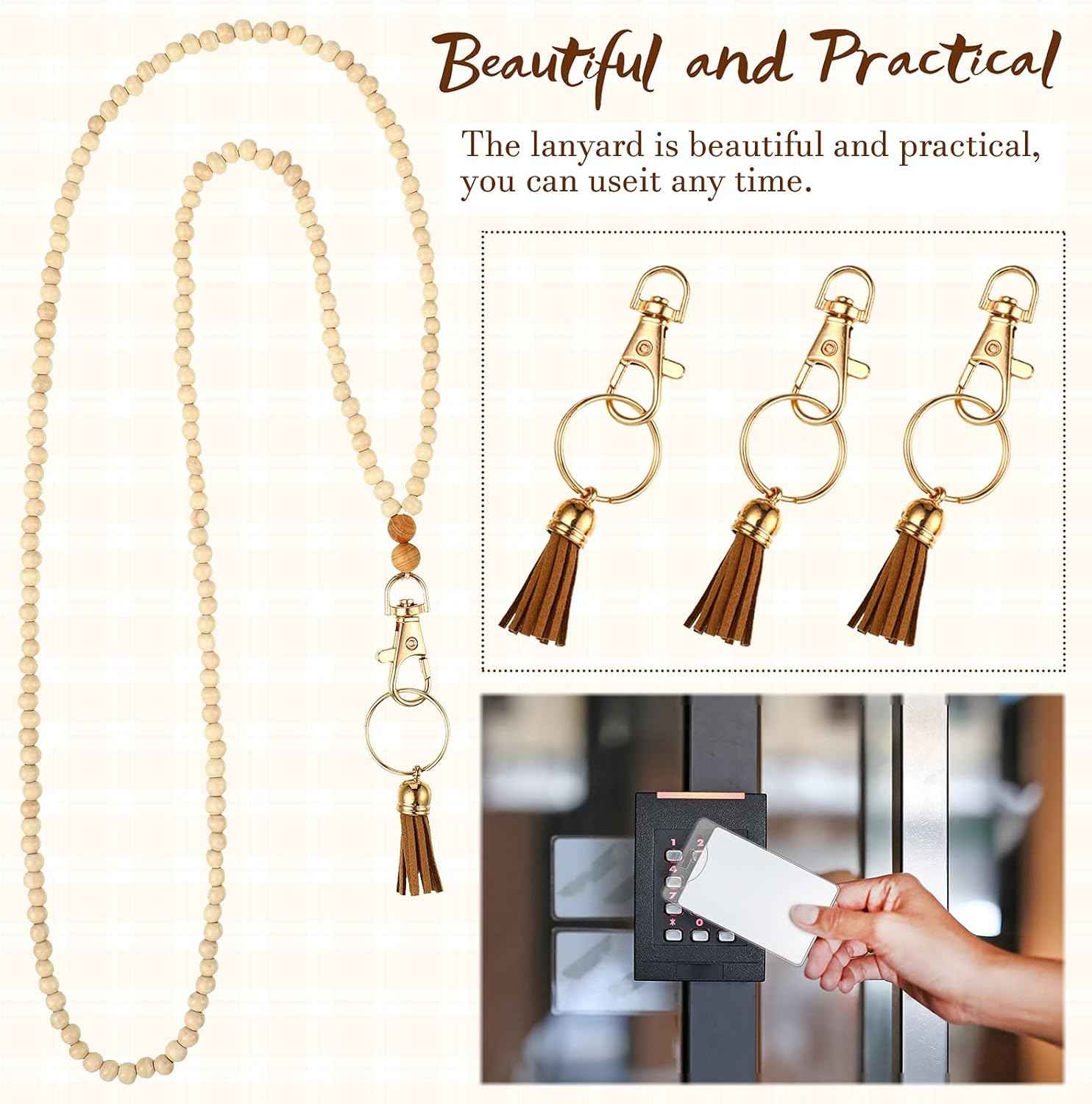12 Pieces Wood Beaded Lanyards and Card Holder Set - TTpen