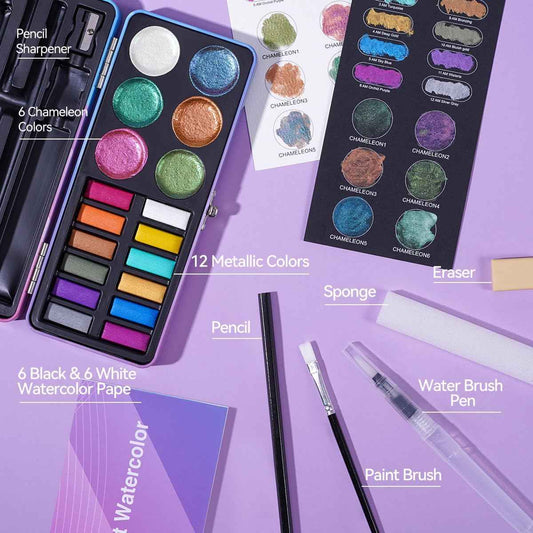 18 Color Metallic Watercolor Paint Set - TTpen
