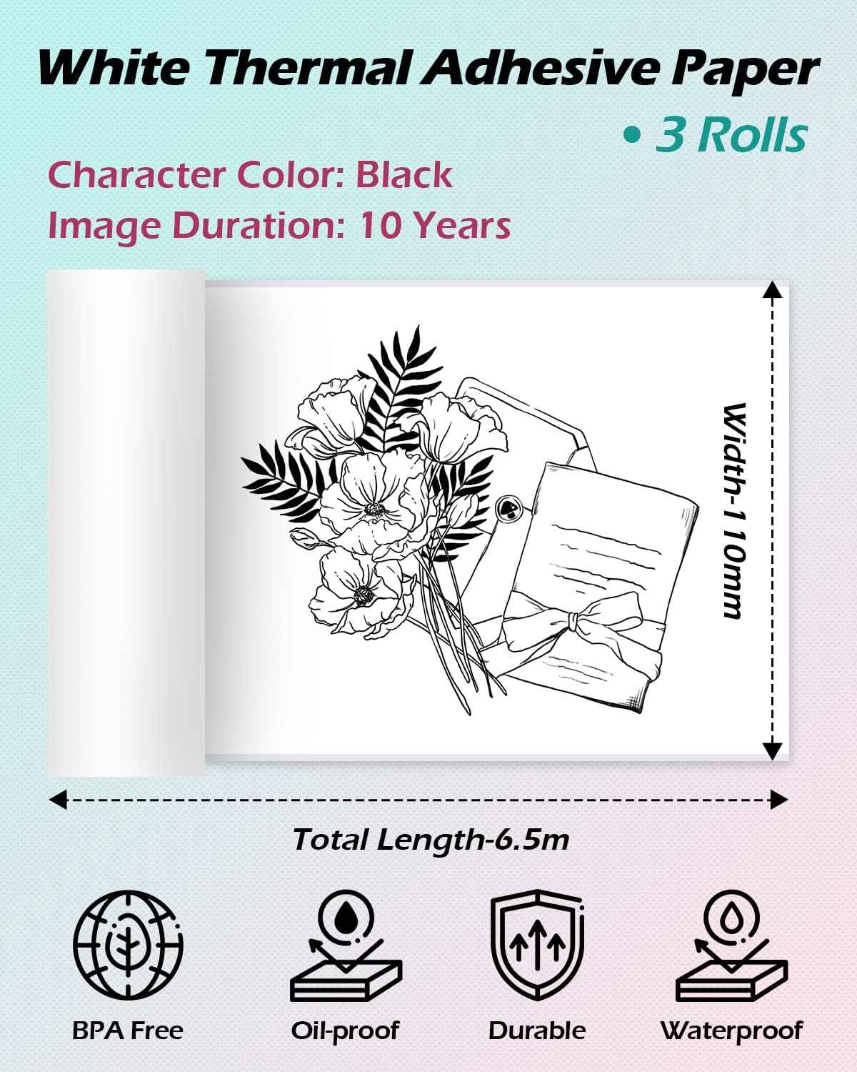 Phomemo White Adhesive Thermal Sticker Paper 107mm for M04S/M04AS Printer - TTpen