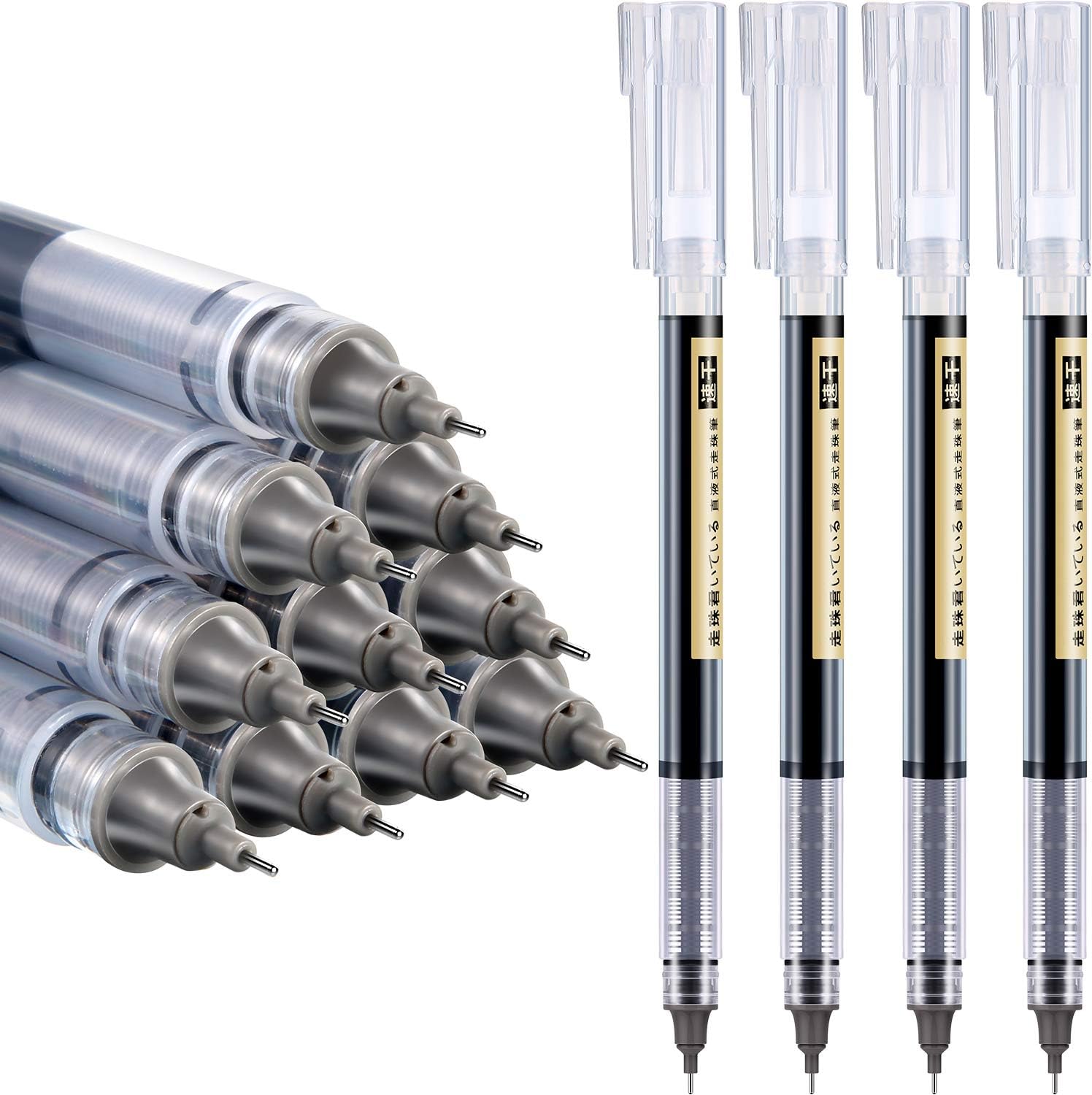 12Pcs Rolling Ball Pens Quick-Drying Liquid Ink 0.5 mm Extra Fine Point 12pcs Black