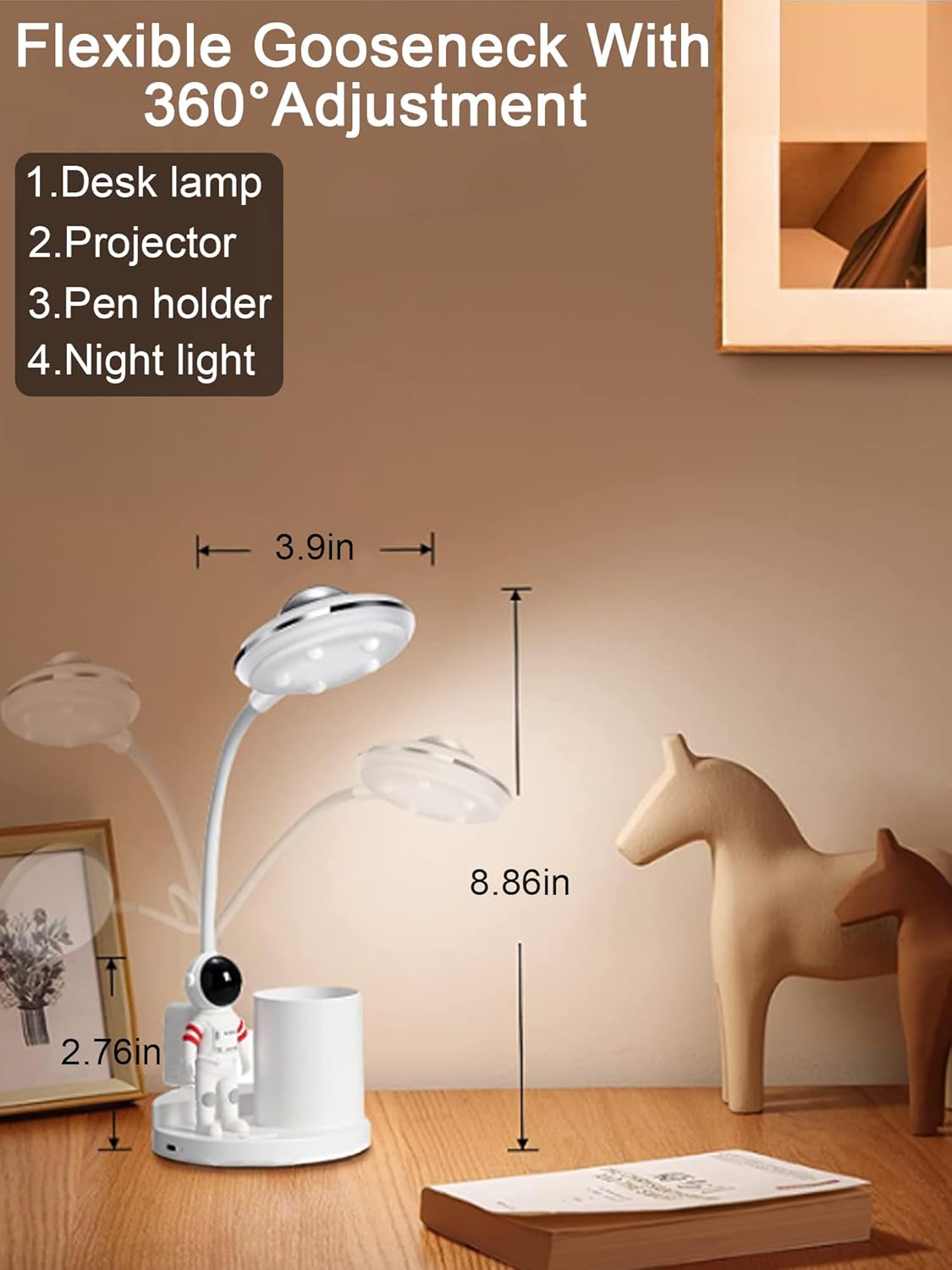 Astronaut Desk Lamp with Pen Holder for Kids,Projector Galaxy Night Light