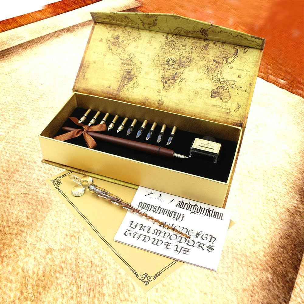 15-Piece Calligraphy Pen Set -Glass Wooden Pen - 11 Nibs & 1 Ink - TTpen