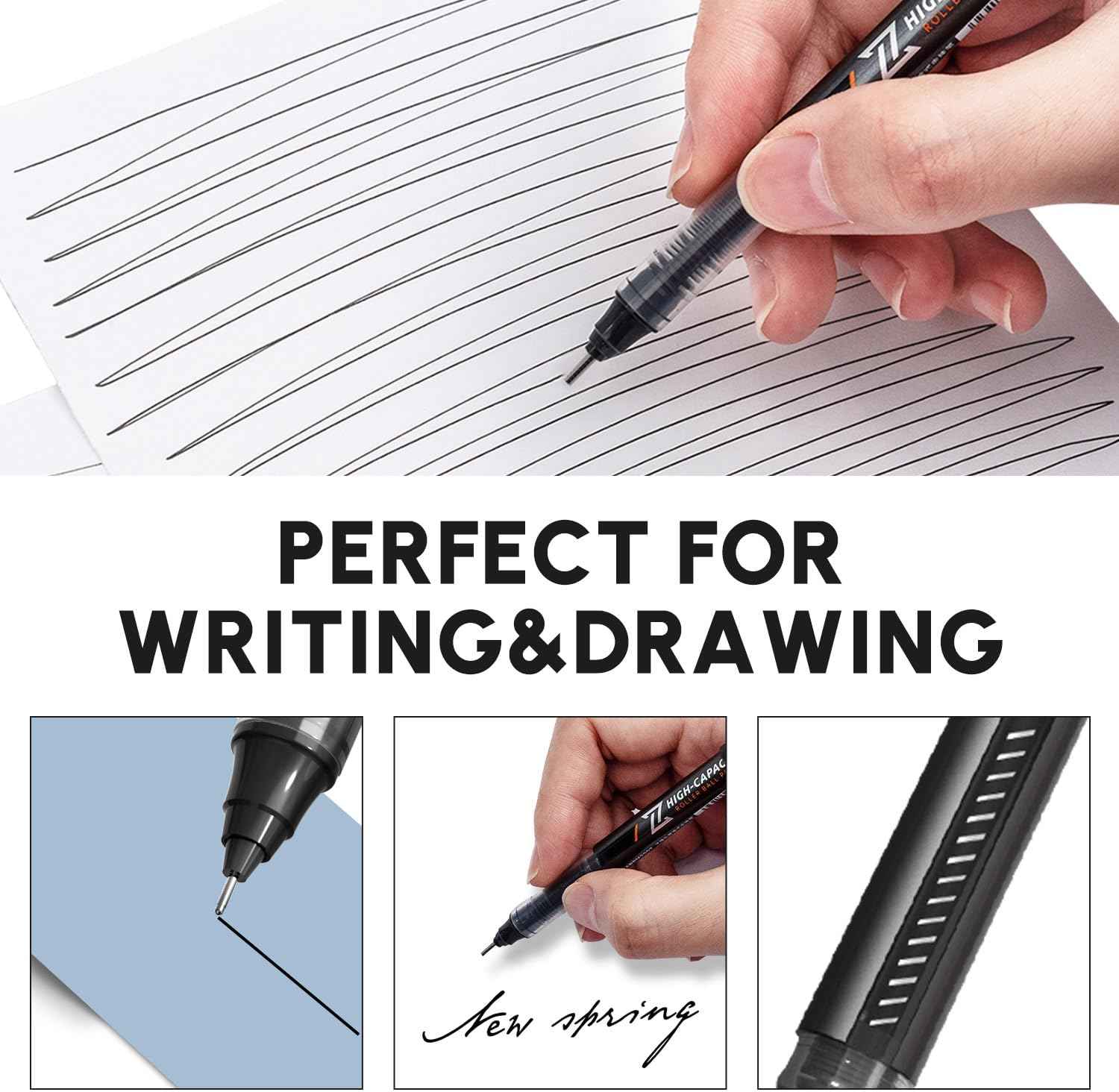 M&G 10Pcs Liquid Rollerball Pens,0.5mm Black Ink Ultra Fine Point Pens - TTpen