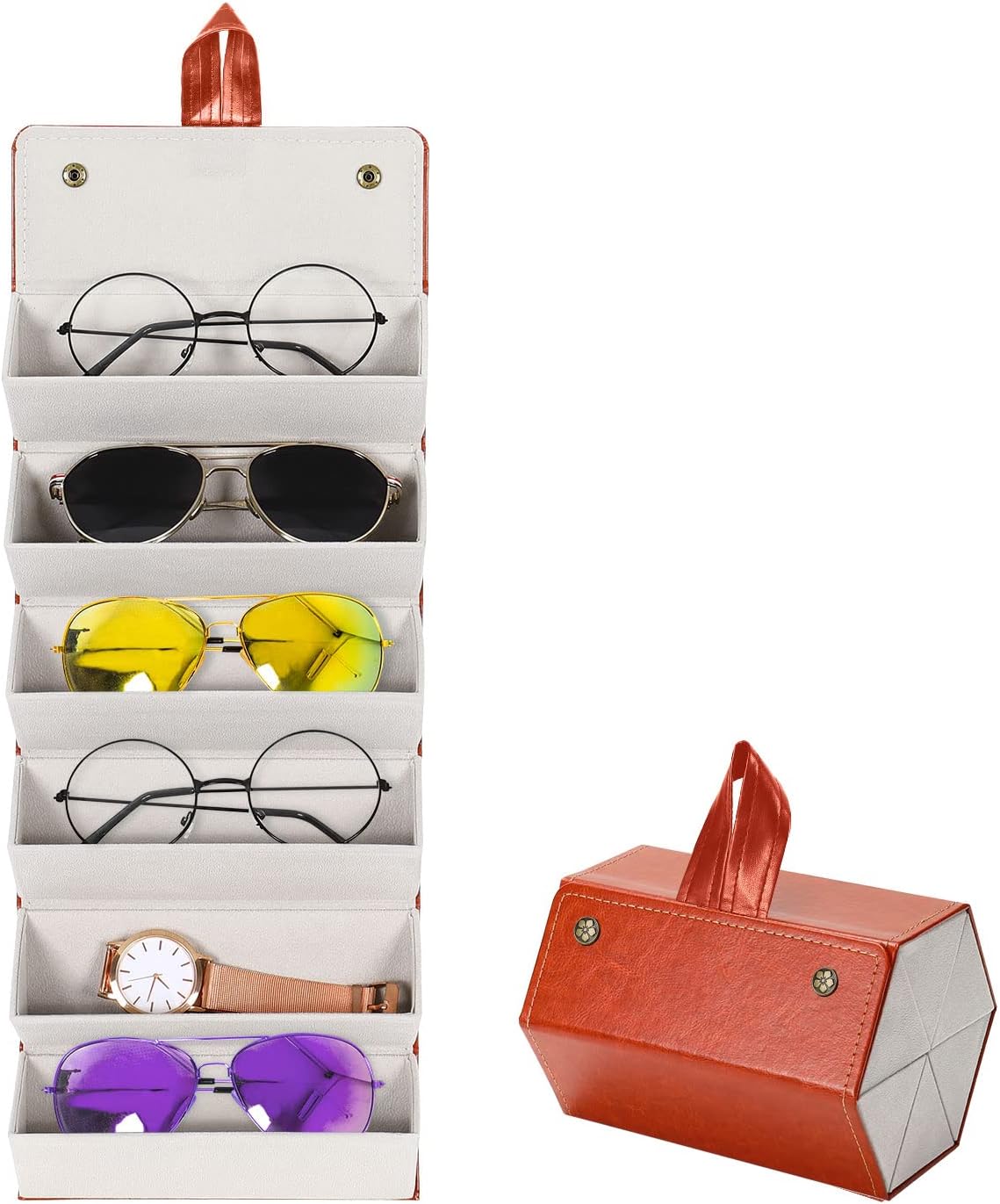 PU Leather Foldable Sunglasses Organizer Box Eyeglass Holder Brown
