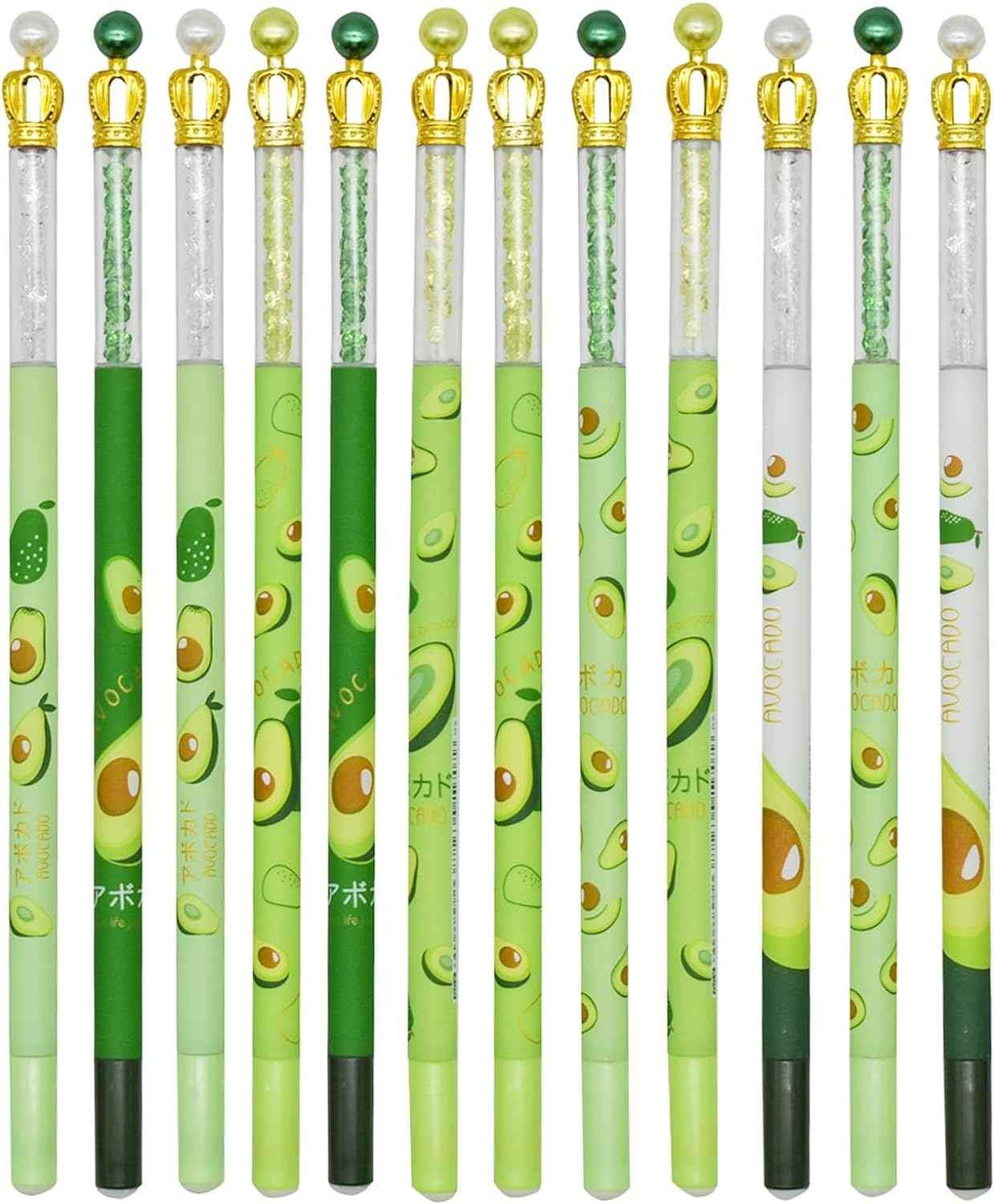 12PCS Juicy Avocado Shiny Crown Gel Pens 0.5mm Black Ink For Kids School - TTpen