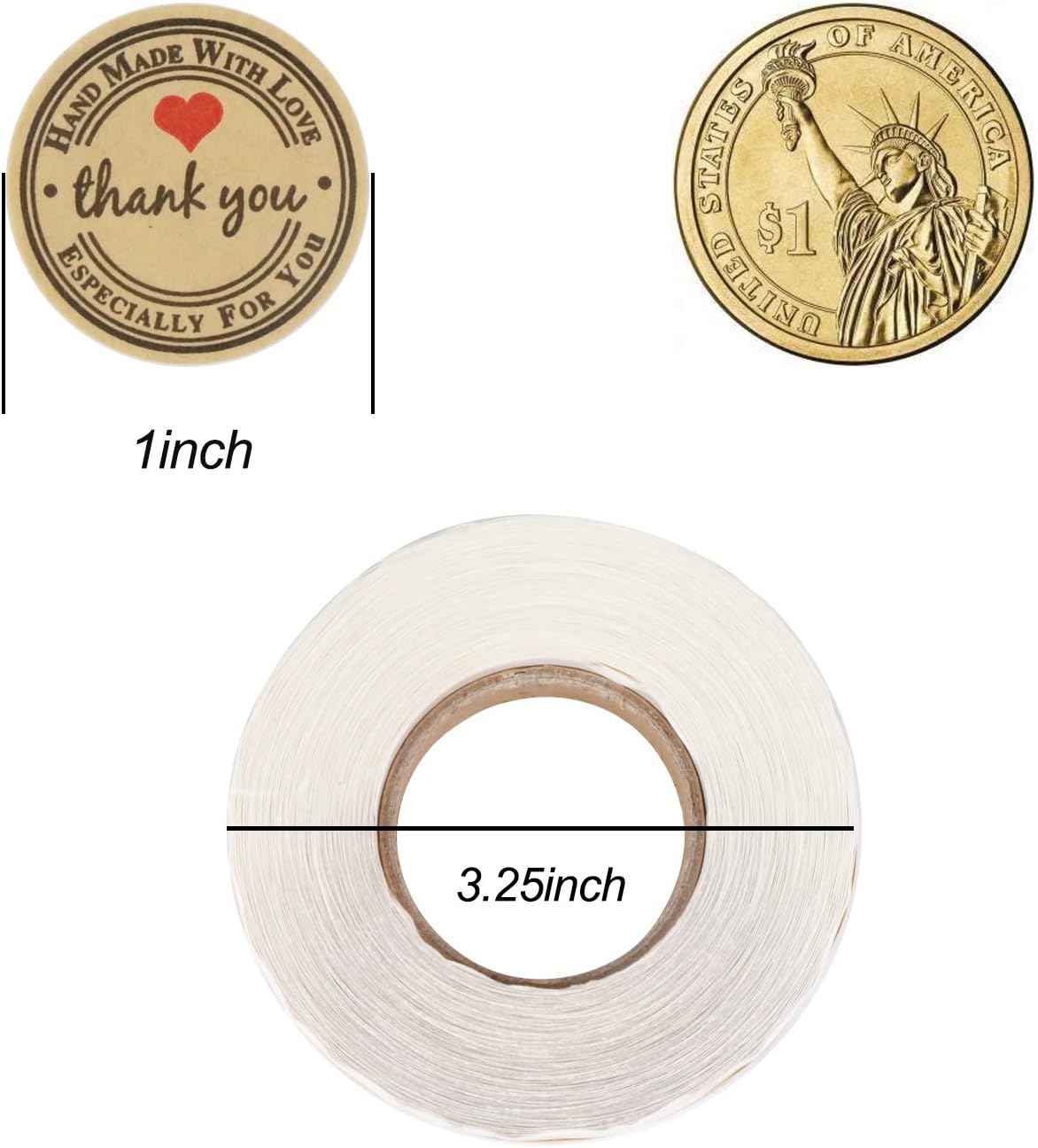 1000Pcs Kraft Stickers Handmade with Love Thank You 1 Inch - TTpen