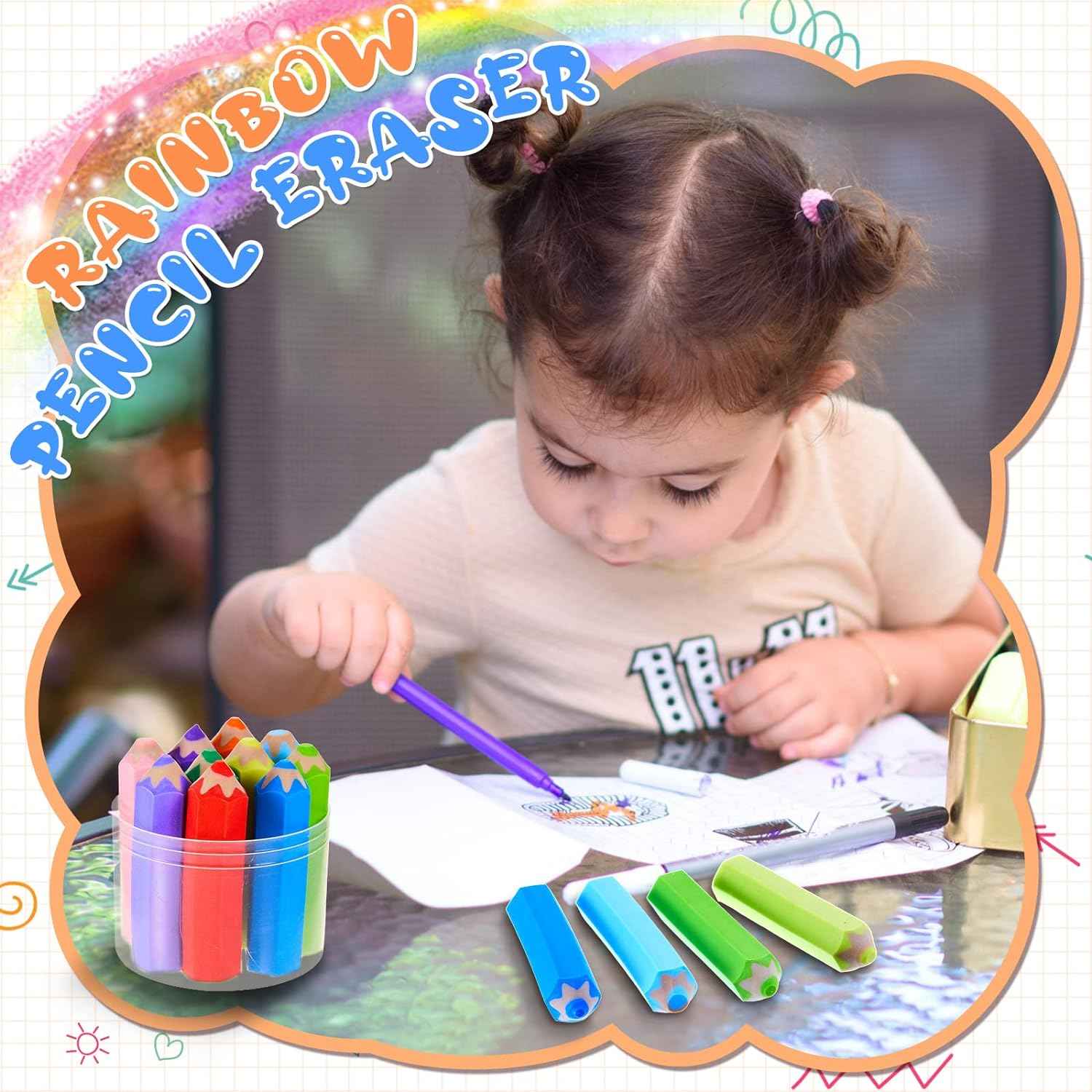 20Pcs Kids Pencil Shaped Erasers 10 Neon Colors - TTpen