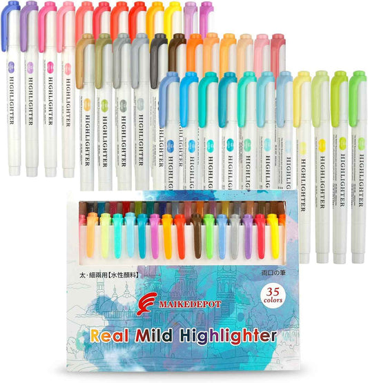 MAIKE Real Mild Pastel Highlighters 35 Assorted Colors Markers - TTpen