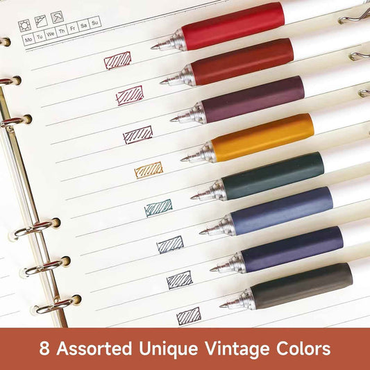8 Vintage Color Gel Pens,0.5mm Fine Point for Note Taking Journaling - TTpen