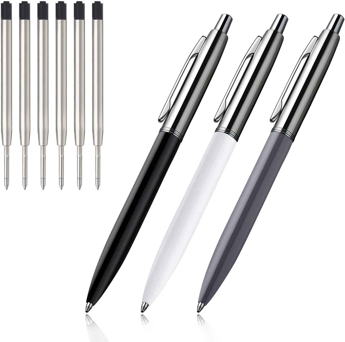 3Pcs Retractable Stainess Steel Metal Ballpoint Pens,6 Replaceable Refills - TTpen