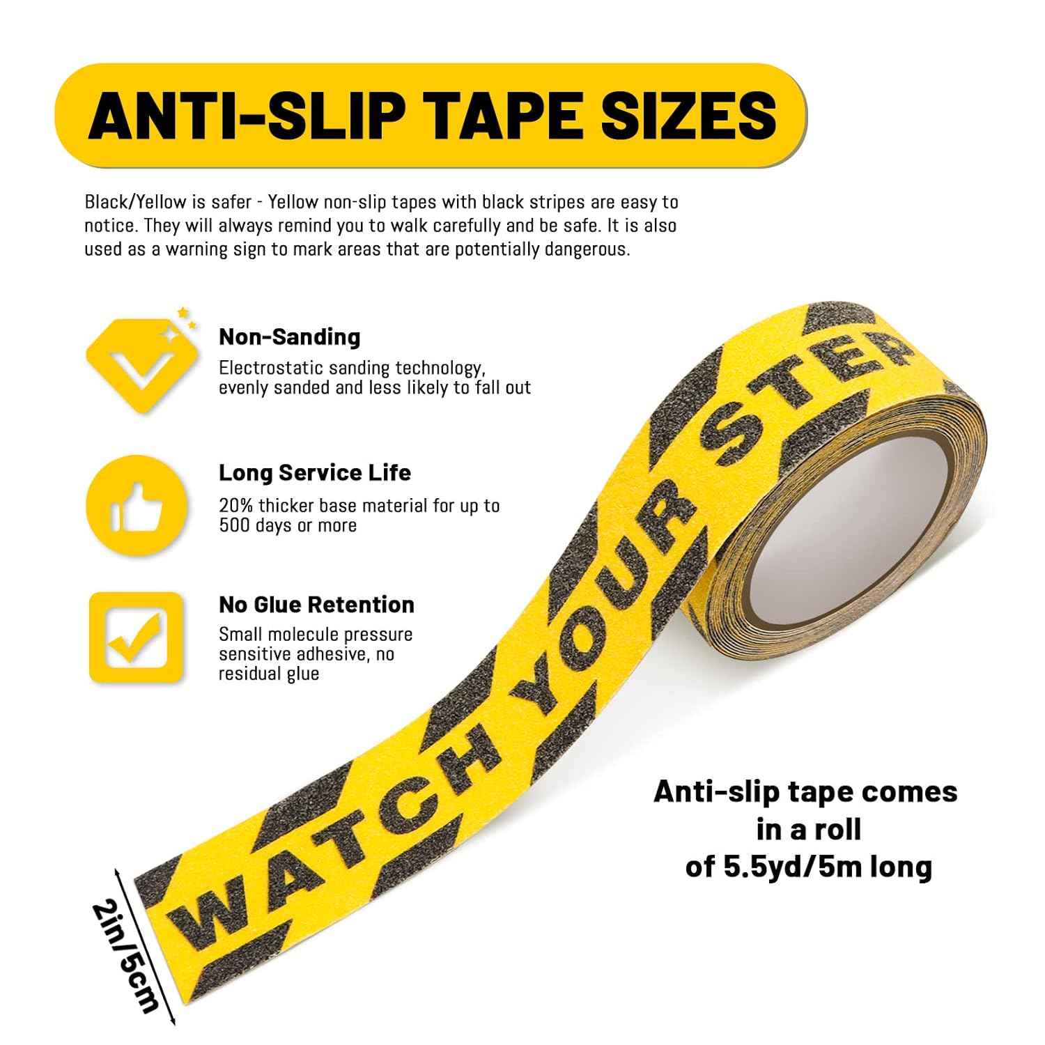 Black Yellow Anti Slip Safety Tape Printed"Watch Your Step CAUTION“