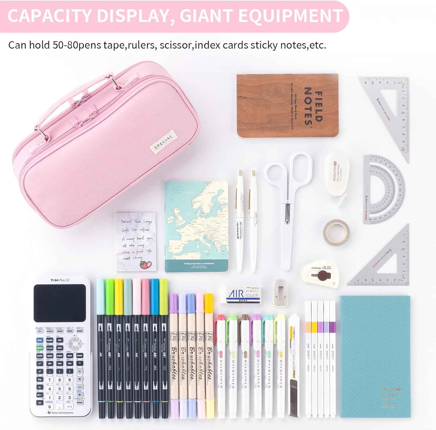HVOMO Large capacity pencil case Pencil Pouch Double Zipper Storage Bag 3 Compartments Portable Multifunctional bag Desk Organizer School Marker Pen Casey(Dark Pink) - TTpen