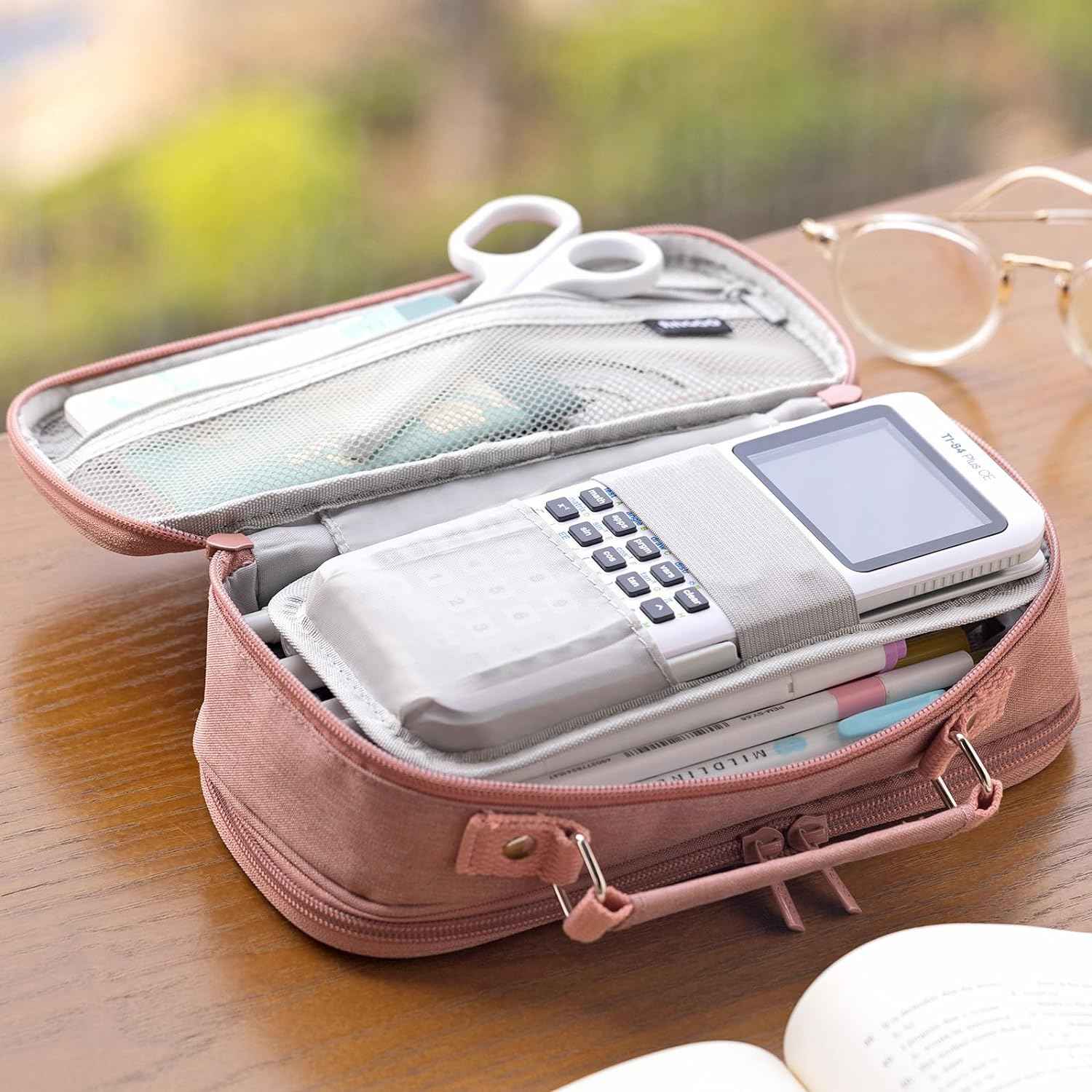 HVOMO Large capacity pencil case Pencil Pouch Double Zipper Storage Bag 3 Compartments Portable Multifunctional bag Desk Organizer School Marker Pen Casey(Dark Pink) - TTpen