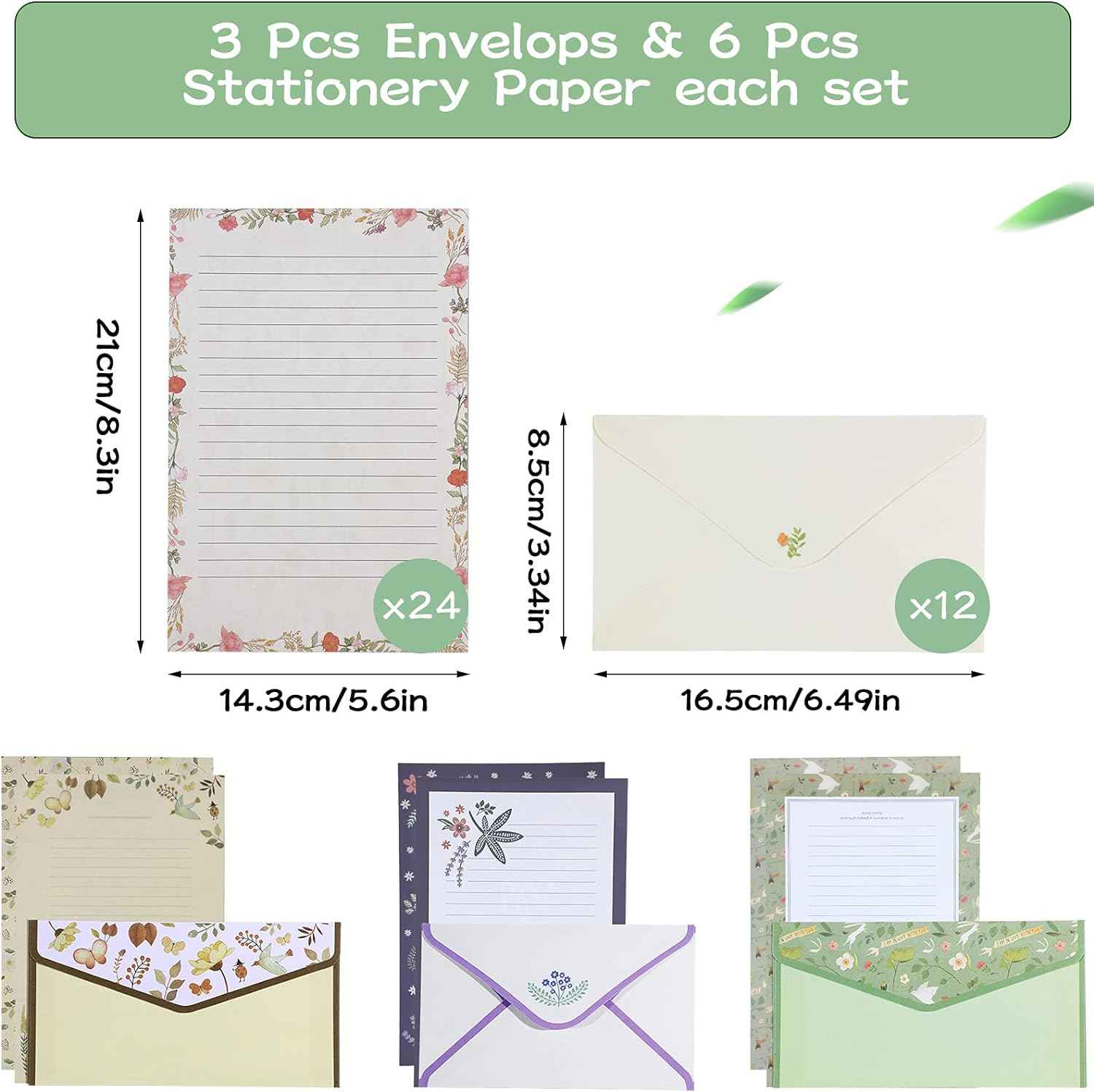 72Pcs Stationery Paper and Envelopes Set Vintage Floral Letter Writing - TTpen