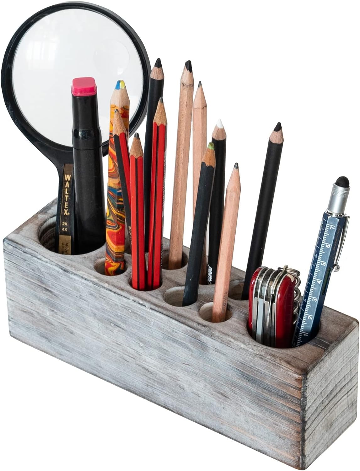 10 Slots Rustic Vintage Wooden Pen Holder