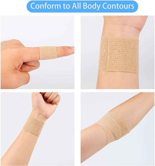 12 Pack Self Adherent Cohesive Wrap Bandages 2 Inch X 5 Yard,Skin Colour - TTpen