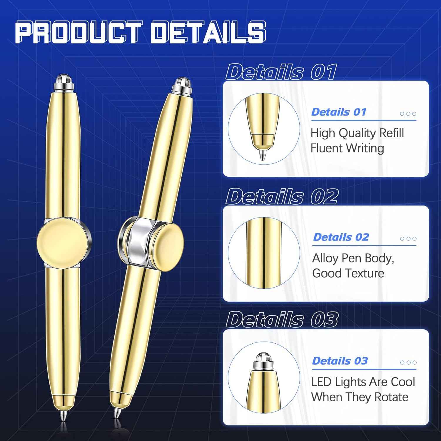 2Pcs Fidget Spinning Pen with LED Light Stress Reducer Ballpoint Pen - TTpen