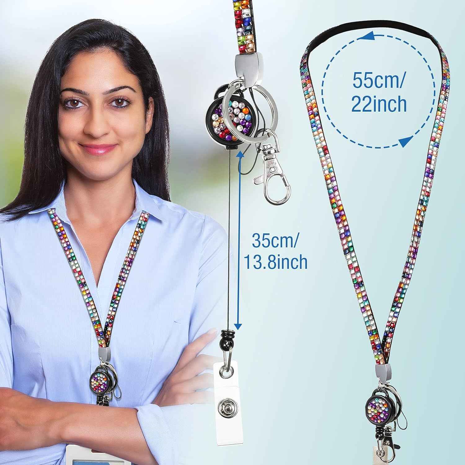 Rhinestone Glitter Retractable Necklace Badge Reel Lanyard 10 Colors - TTpen