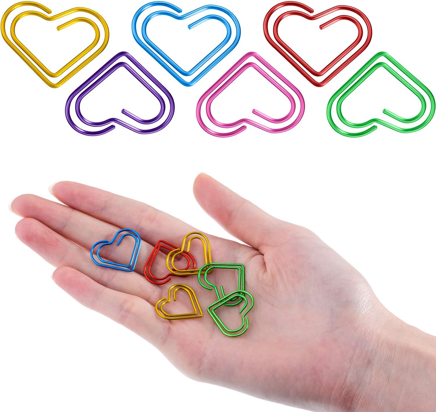 100Pcs Colorful Paper Clips Metal Heart Paperclips