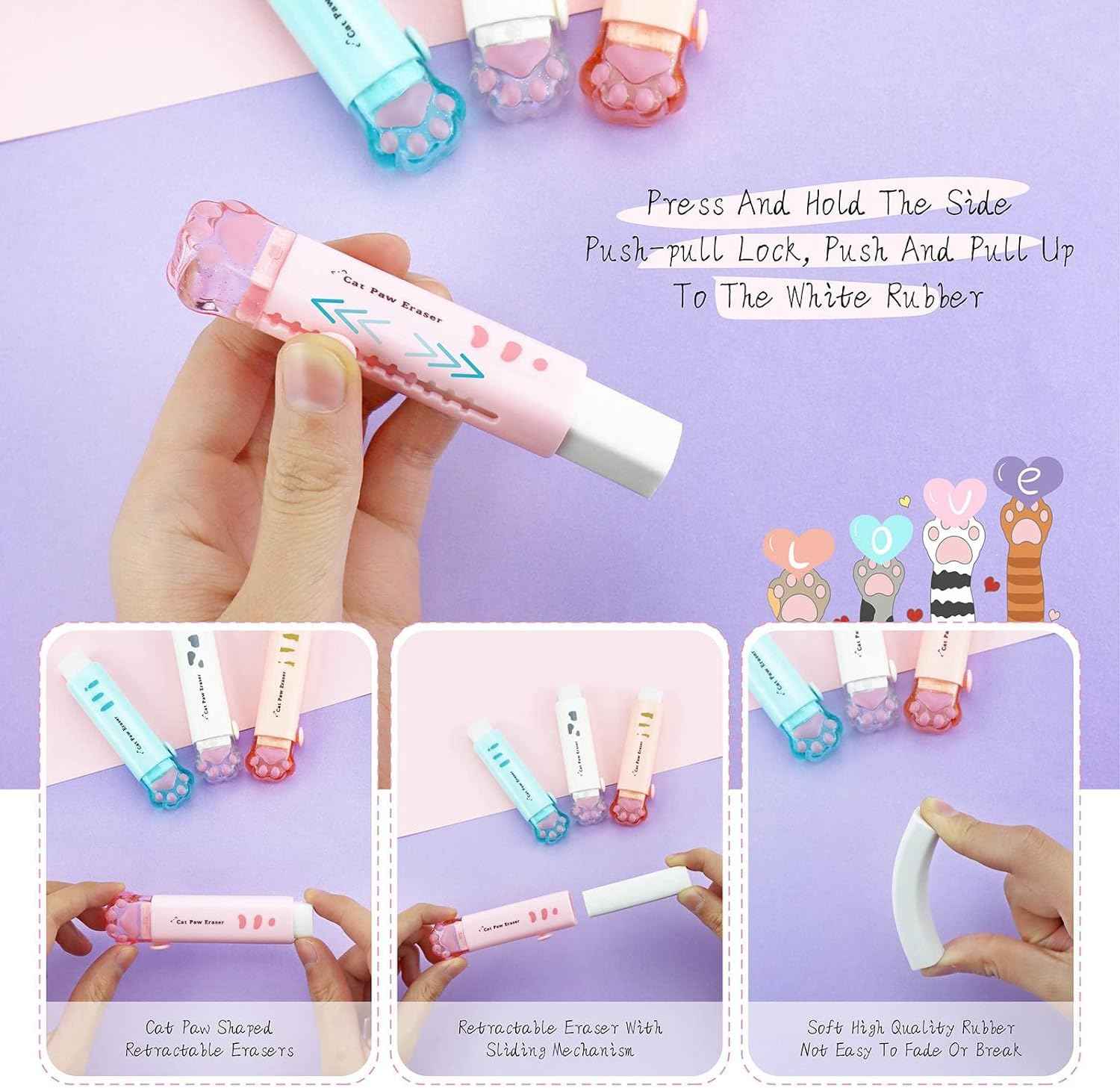 4Pcs Cat Paw Shaped Retractable Erasers Rubber - TTpen