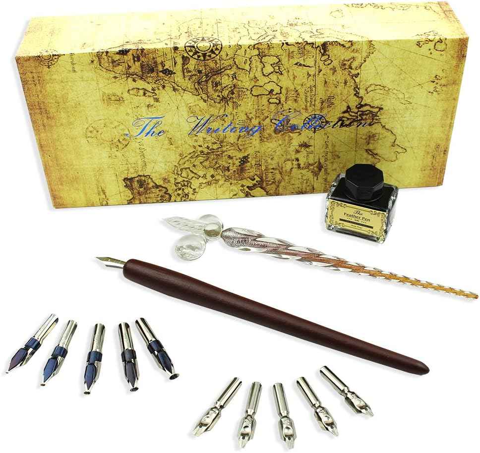 15-Piece Calligraphy Pen Set -Glass Wooden Pen - 11 Nibs & 1 Ink - TTpen